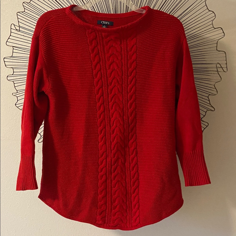 Chaps Red Cable Accent Knit Sweater Size M